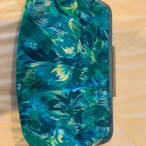 Satin blue print clutch
